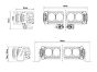 Technical drawing of the lamp showing precise measurements of height, width, depth, and mounting hole positions.