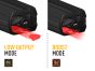 Image showing the location of the E-Boost cap on the rear of the lamp, with indicators or callouts explaining how removing or engaging the cap activates increased light output mode.