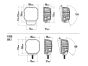 Technical drawing of the lamp showing precise measurements of height, width, depth, and mounting hole positions.